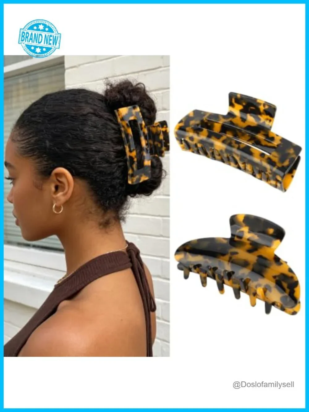 Large Tortoise Shell Hair Claw Clips Acetate Non Slip Rectangle & Curved